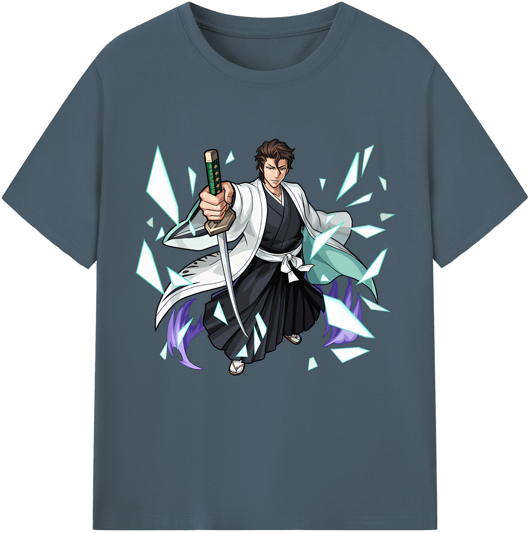 （画像用） ブリーチ 藍染 惣右介（あいぜん そうすけ） BLEACH Aizen Sousuke 綿100％半袖Tシャツ（フロントプリント）